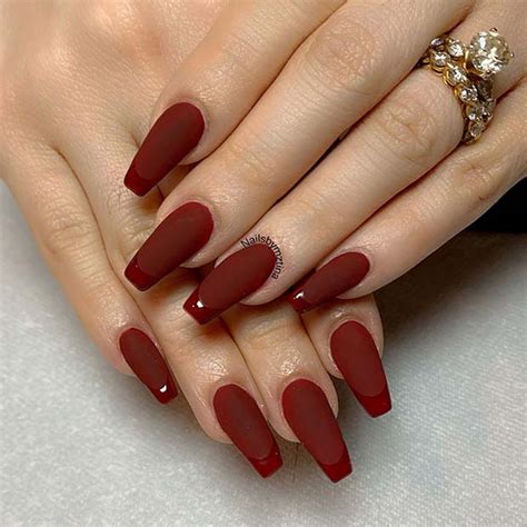 red nails matte|matte nails with glossy tips.